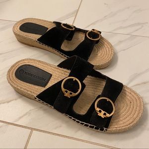 NEW Black Suede Tory Burch Espadrille Slides size 10
